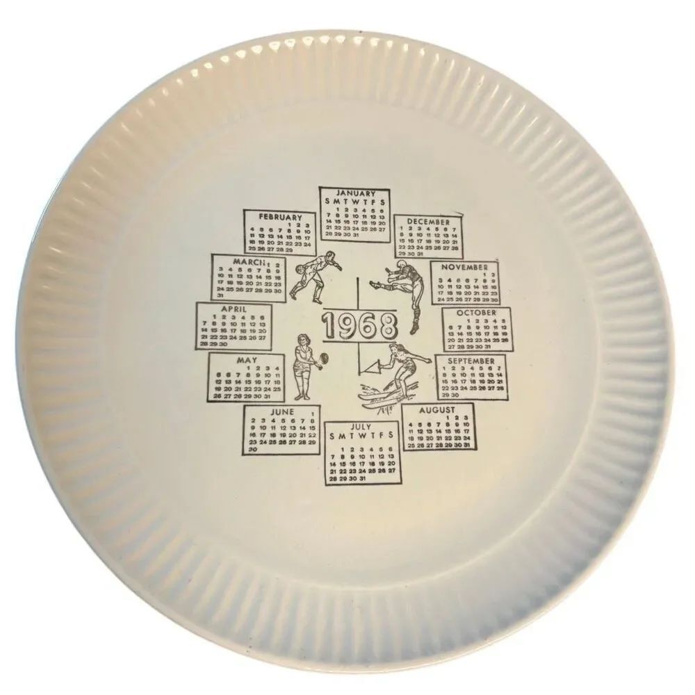 1968 Decorative Sports Themed Calendar 10 1/4” Collectors Plate